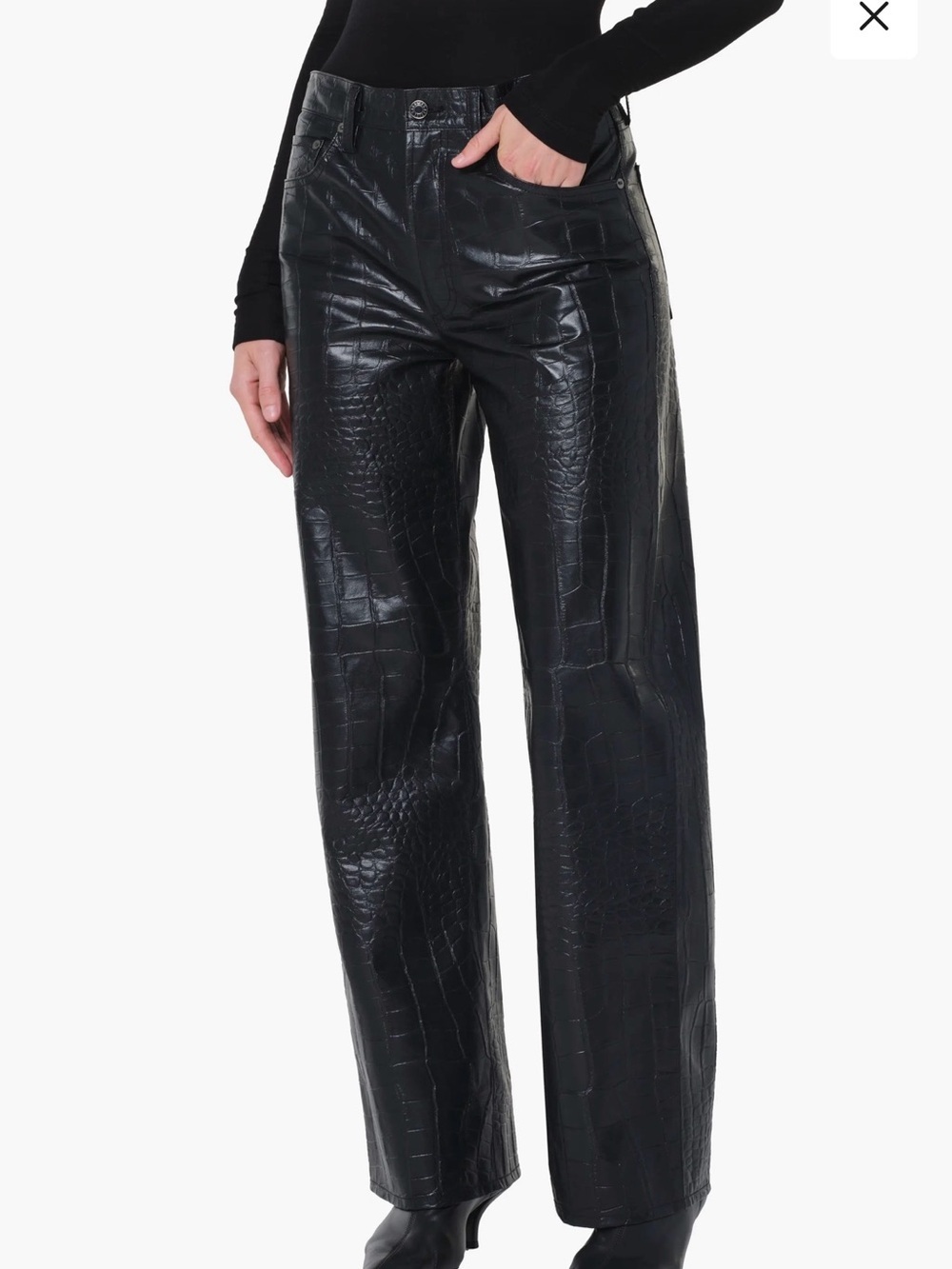 ARC Agolde Black Faux Croc Wide-Leg Pants